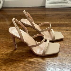 Tan/nude strappy square toe high heels